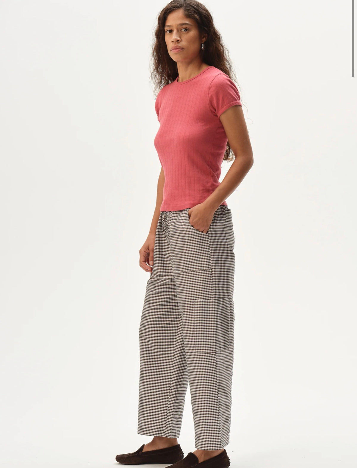 The Tafetta Gingham Drawstring Cargo Pant in Espresso