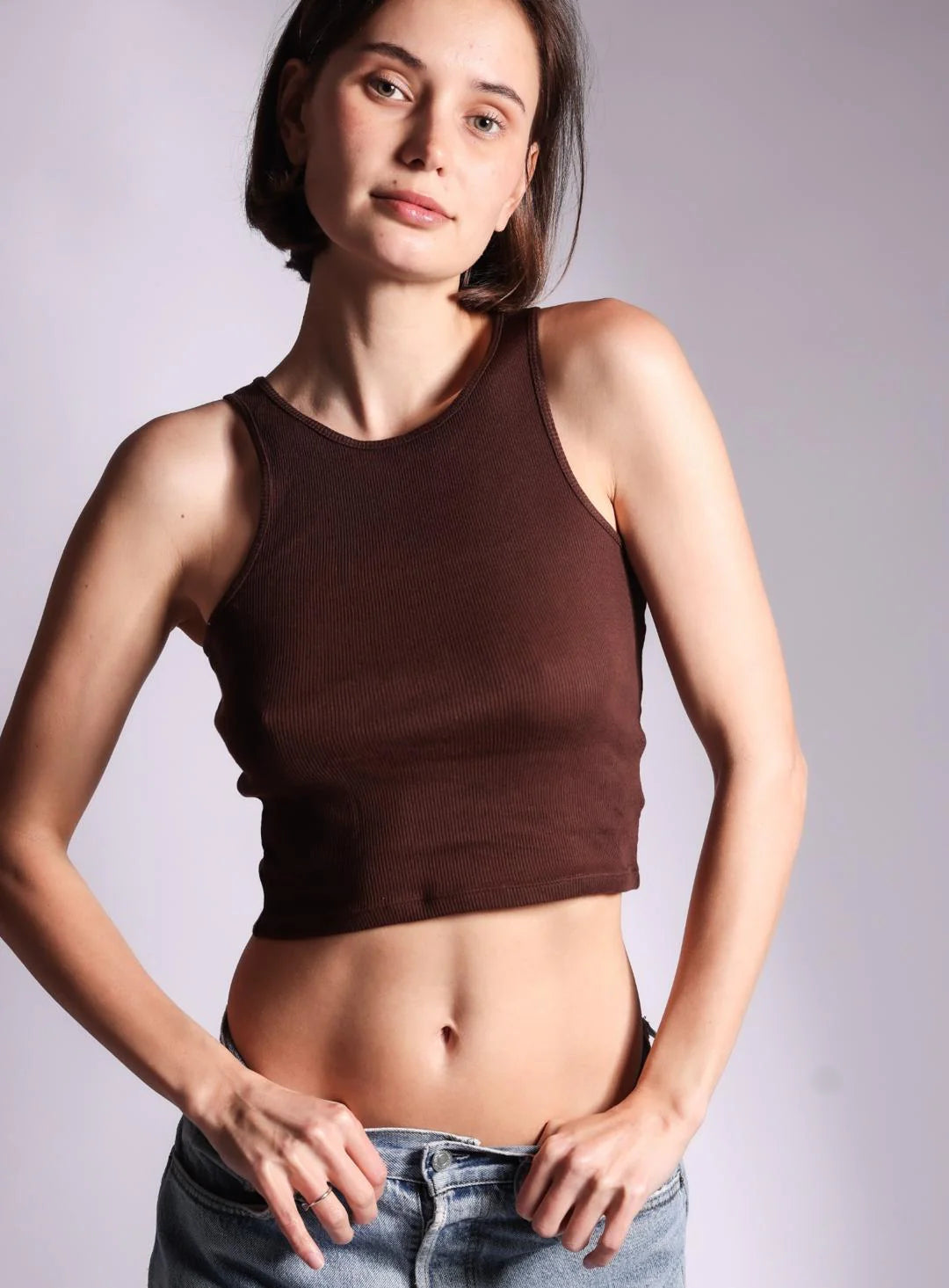 Basic Crop Tank in Espresso