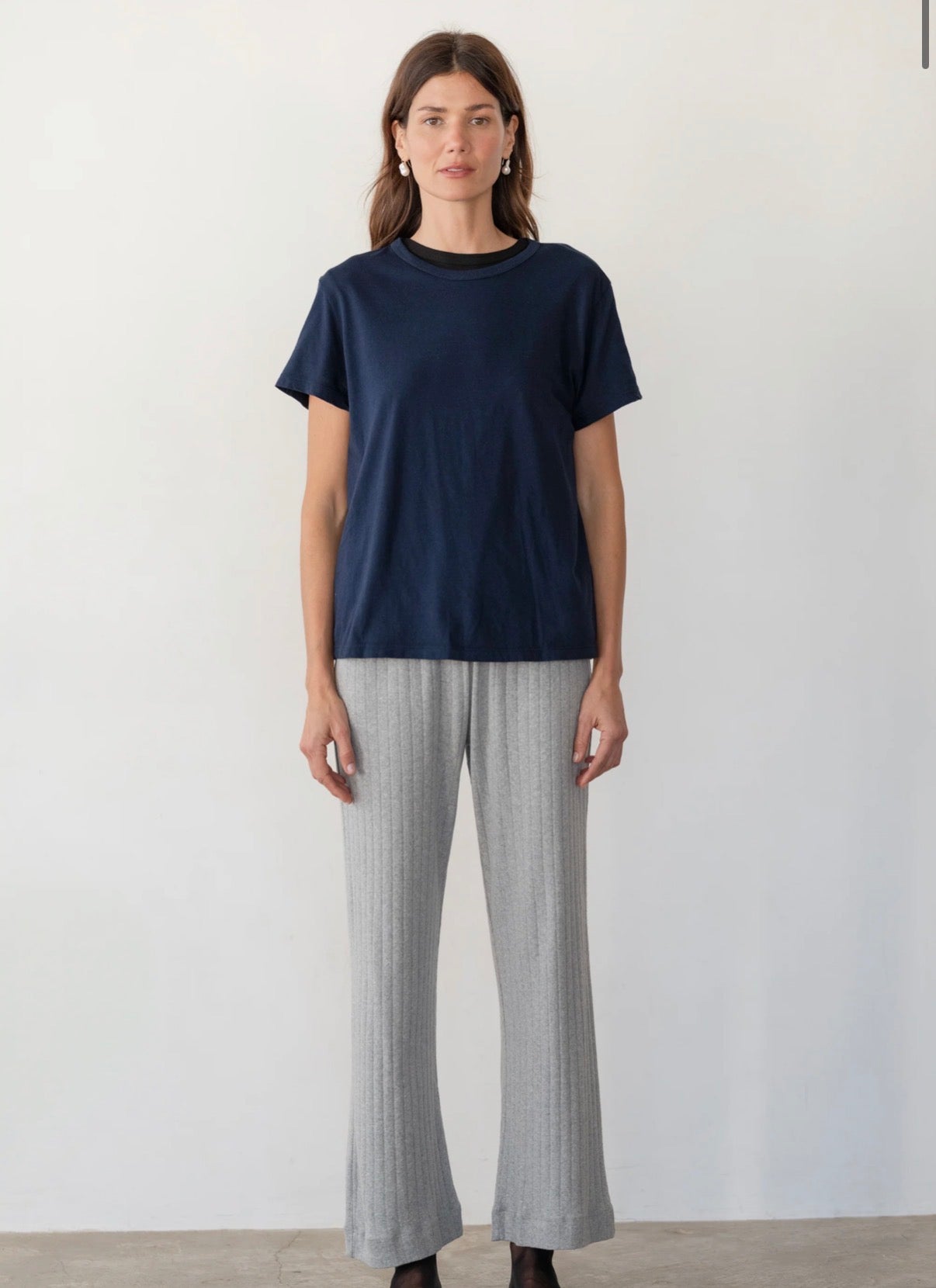 The Pointelle Simple Crop Pant in Heather Grey