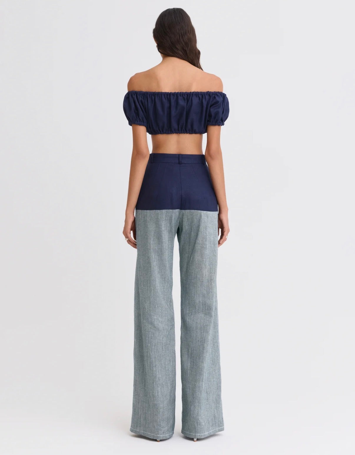 High Waist Combo Jeans in Navy Linen
