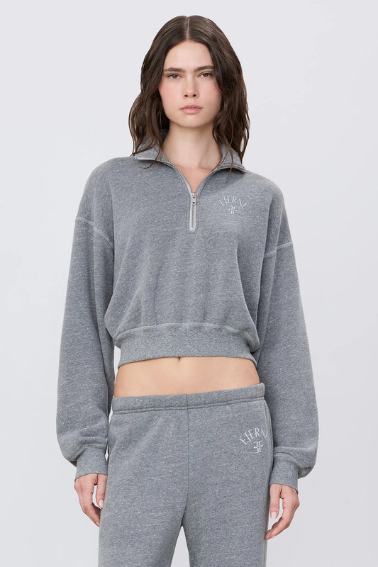Cropped Half Zip Sweatshirt in Dark Heather Grey