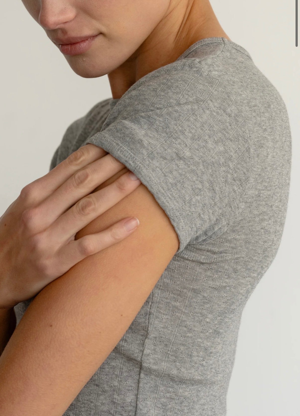 The Pointelle Baby Tee in Heather Grey
