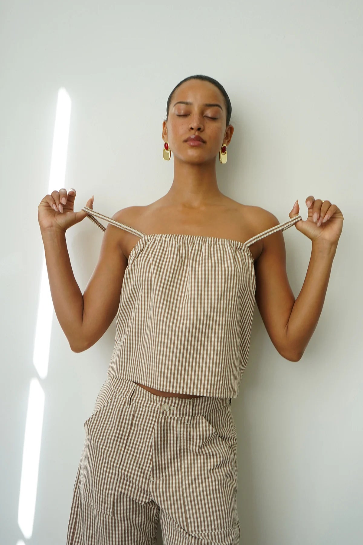 BRANDY CHECK TOP IN BROWN CHECK