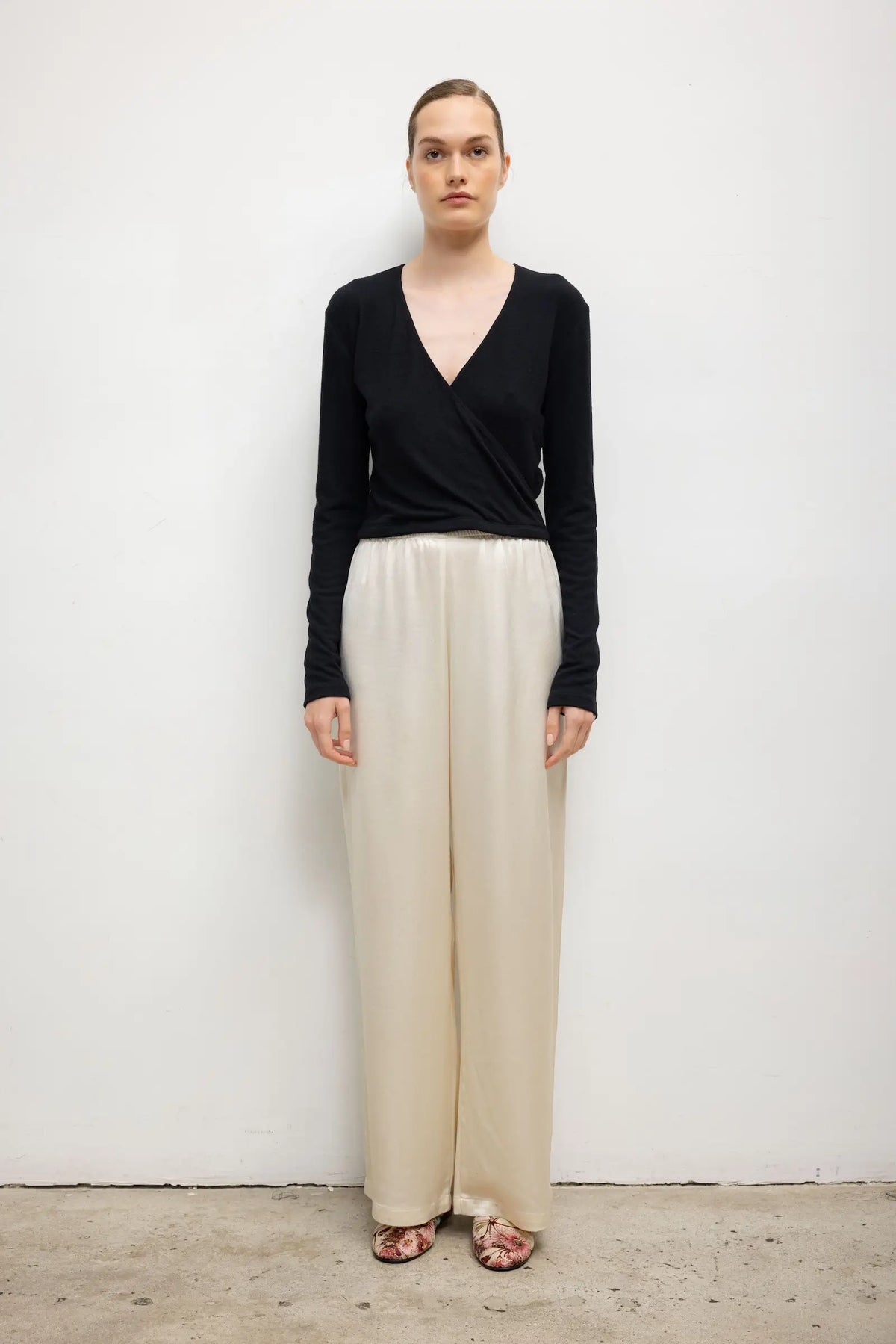 Lauren Crop Wrap Top in Black