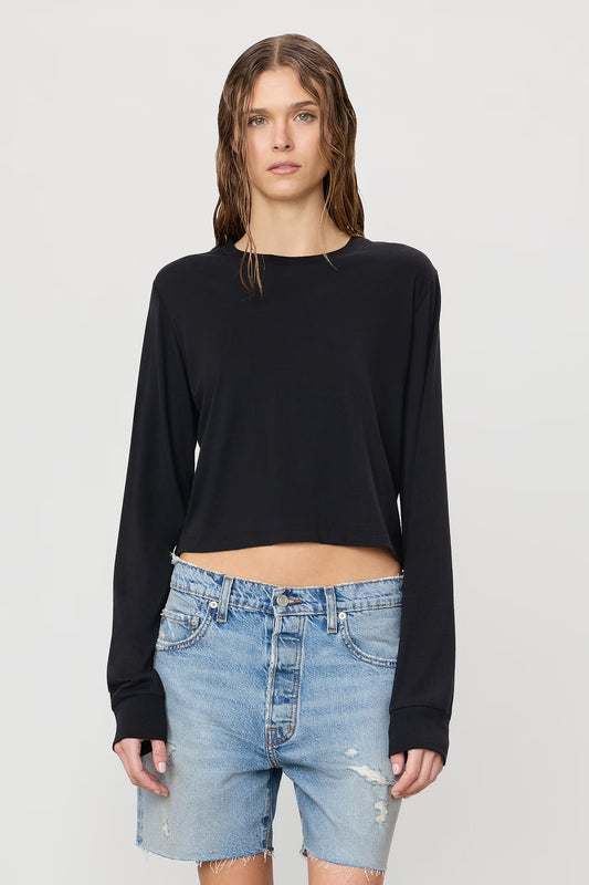 Long Sleeve Boxy Tee in Black