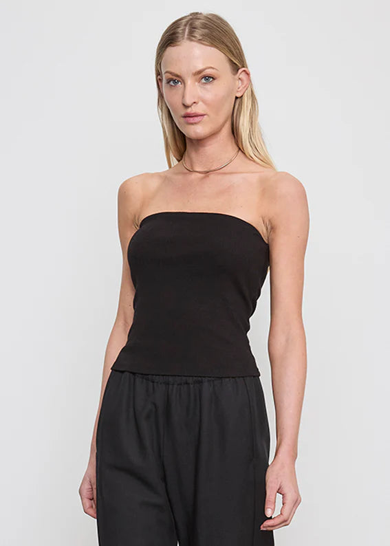 Cotton Rib Bandeau Top in Black