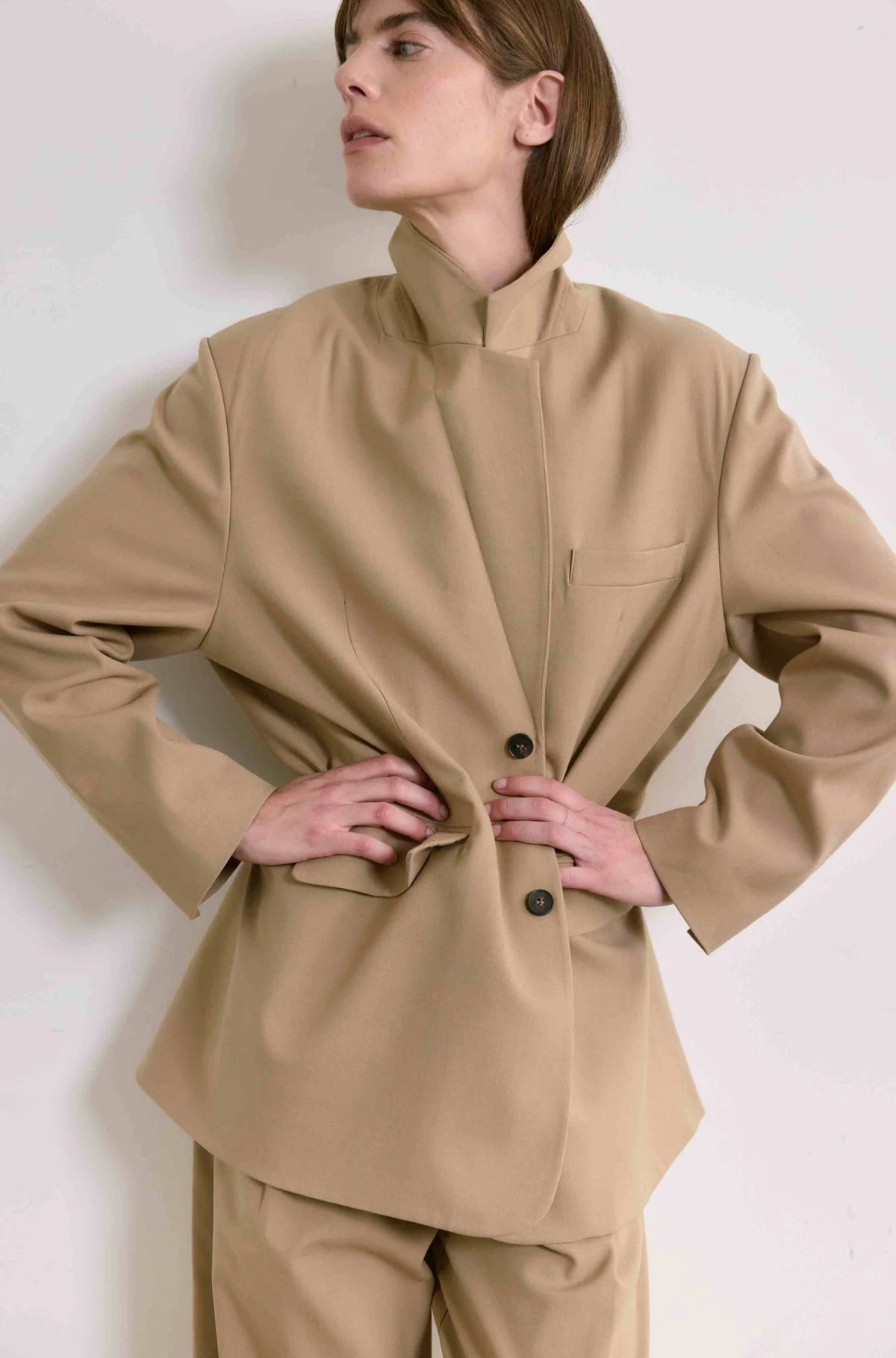Oversized Double Button Blazer in Khaki
