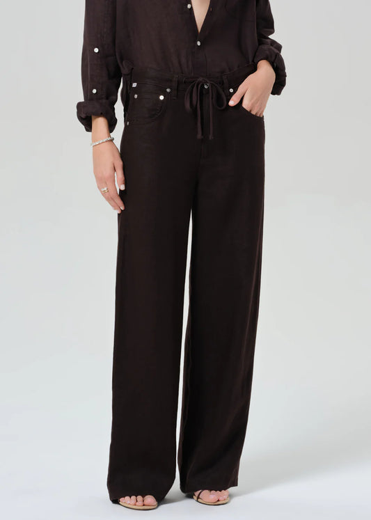Brynn Drawstring Trouser in Chocolate Linen