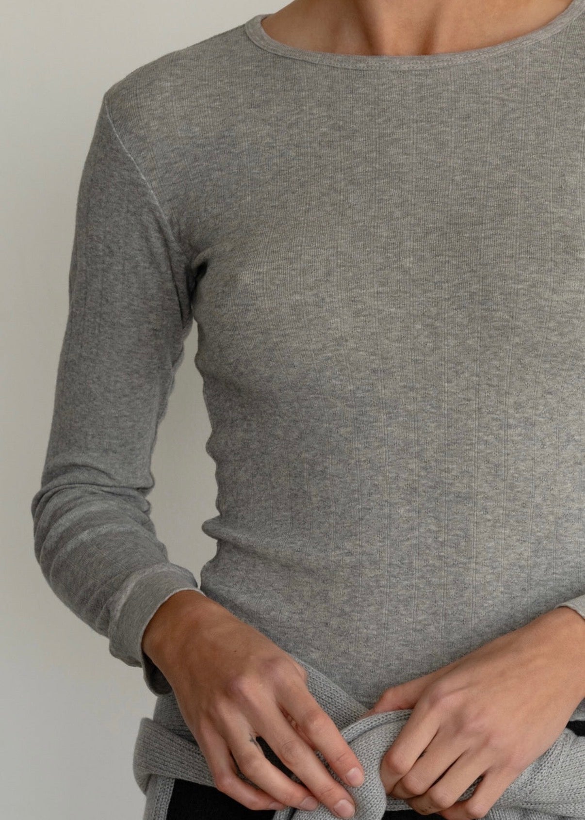 The Pointelle Long Sleeve in Heather Grey
