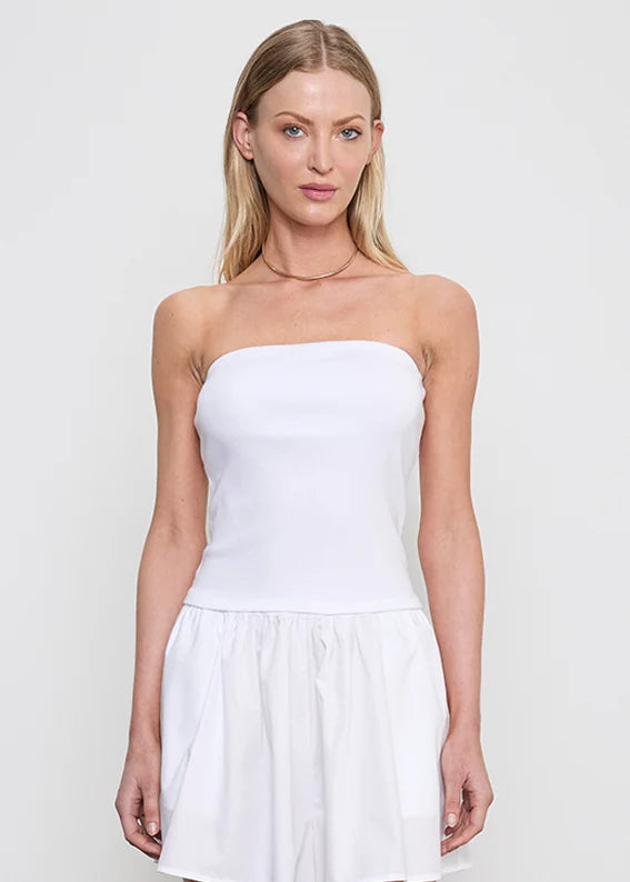 Cotton Rib Bandeau Top in White