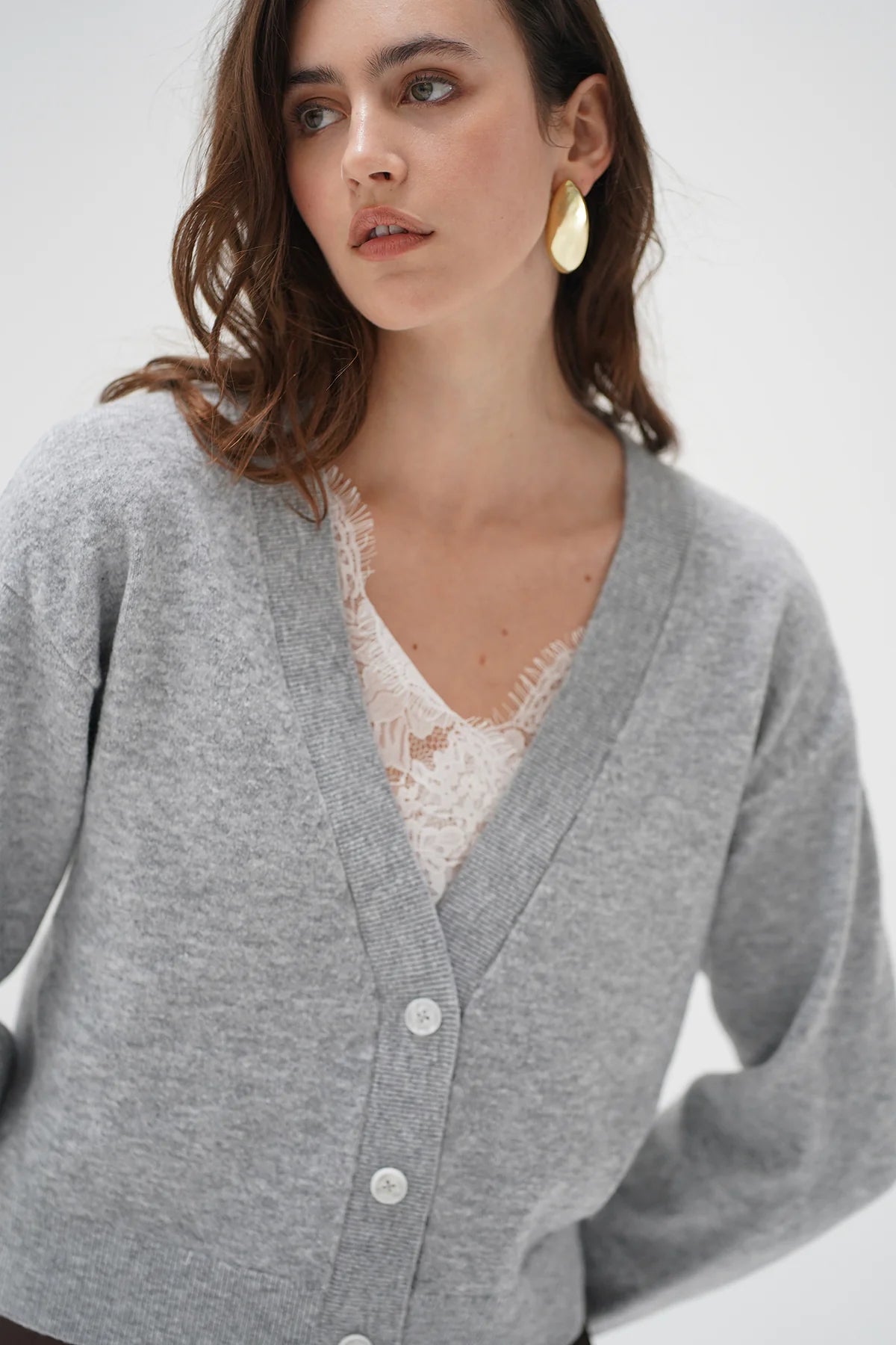 STERLING LACE TRIM SWEATER IN HEATHER GREY