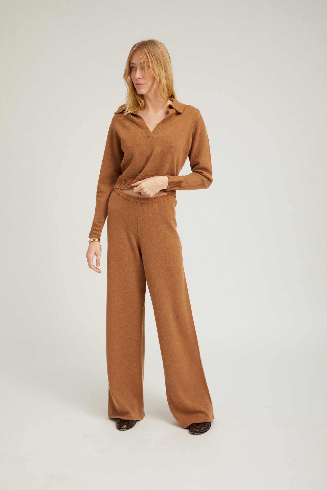 Wide Leg Pull On Pants in Tan