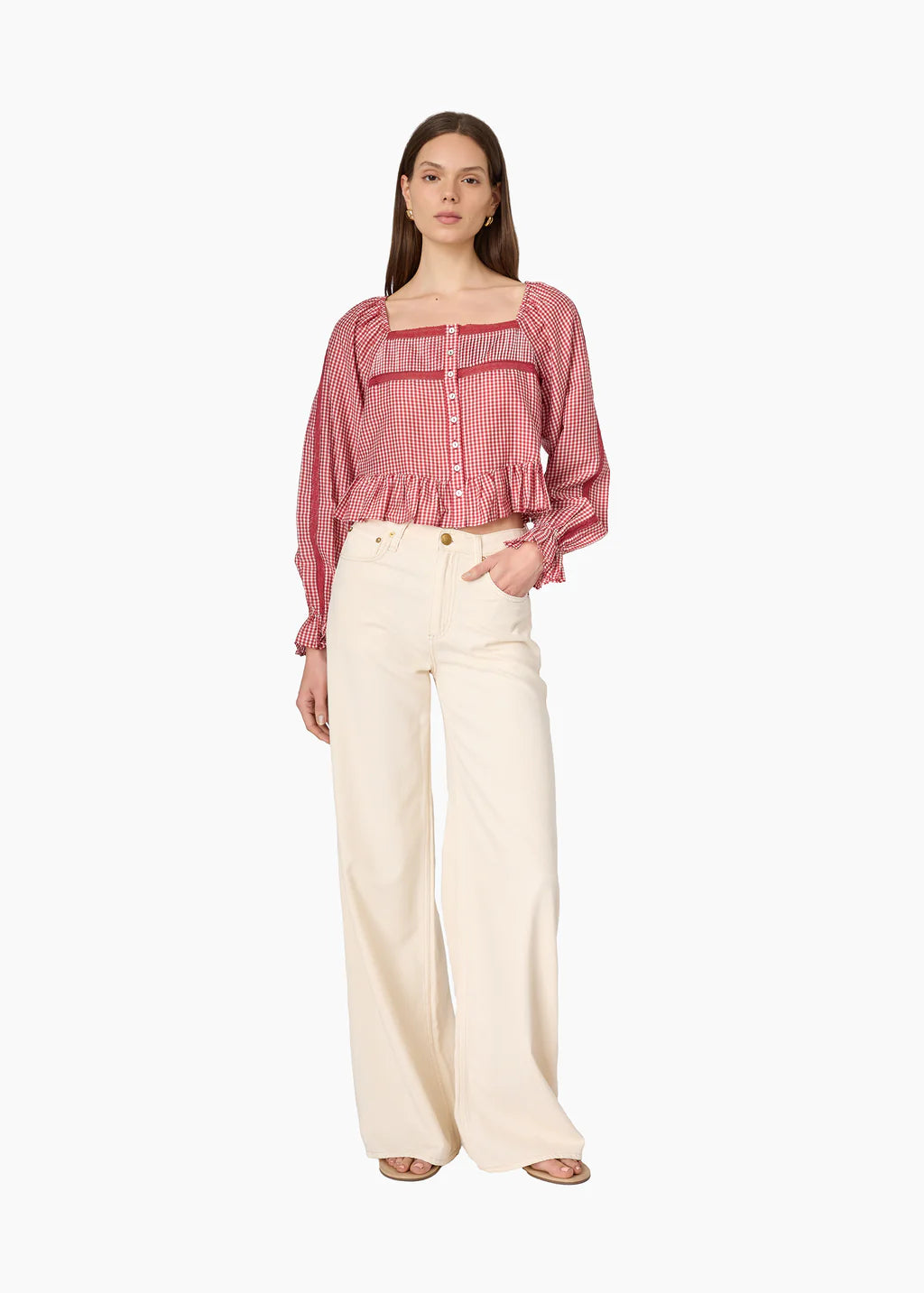 Anabela Silk Cotton Blouse in Berry Gingham
