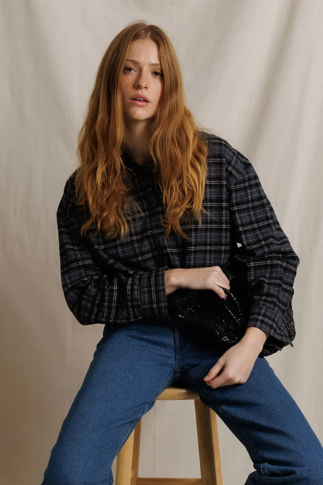 Tate Button Down Shirt in Black Plaid