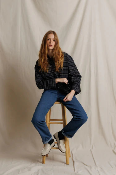 Tate Button Down Shirt in Black Plaid