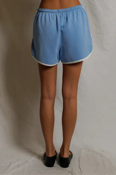 Leo Cotton Contrast Trim Short in Pacific Blue w/ Bright Ivory