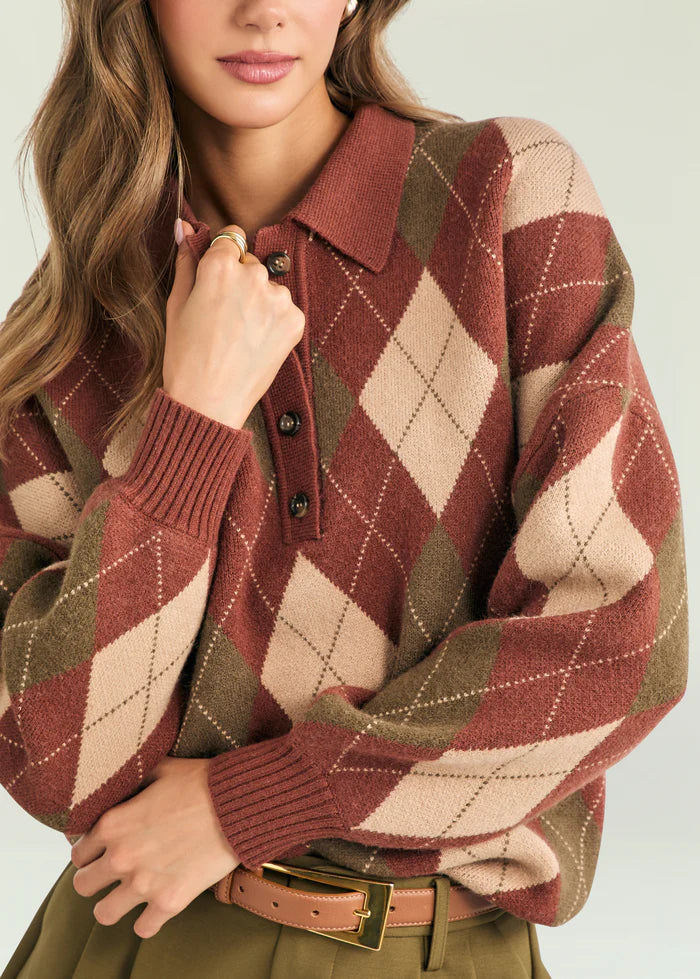 Glindy Sweater in Copper Clay Argyle