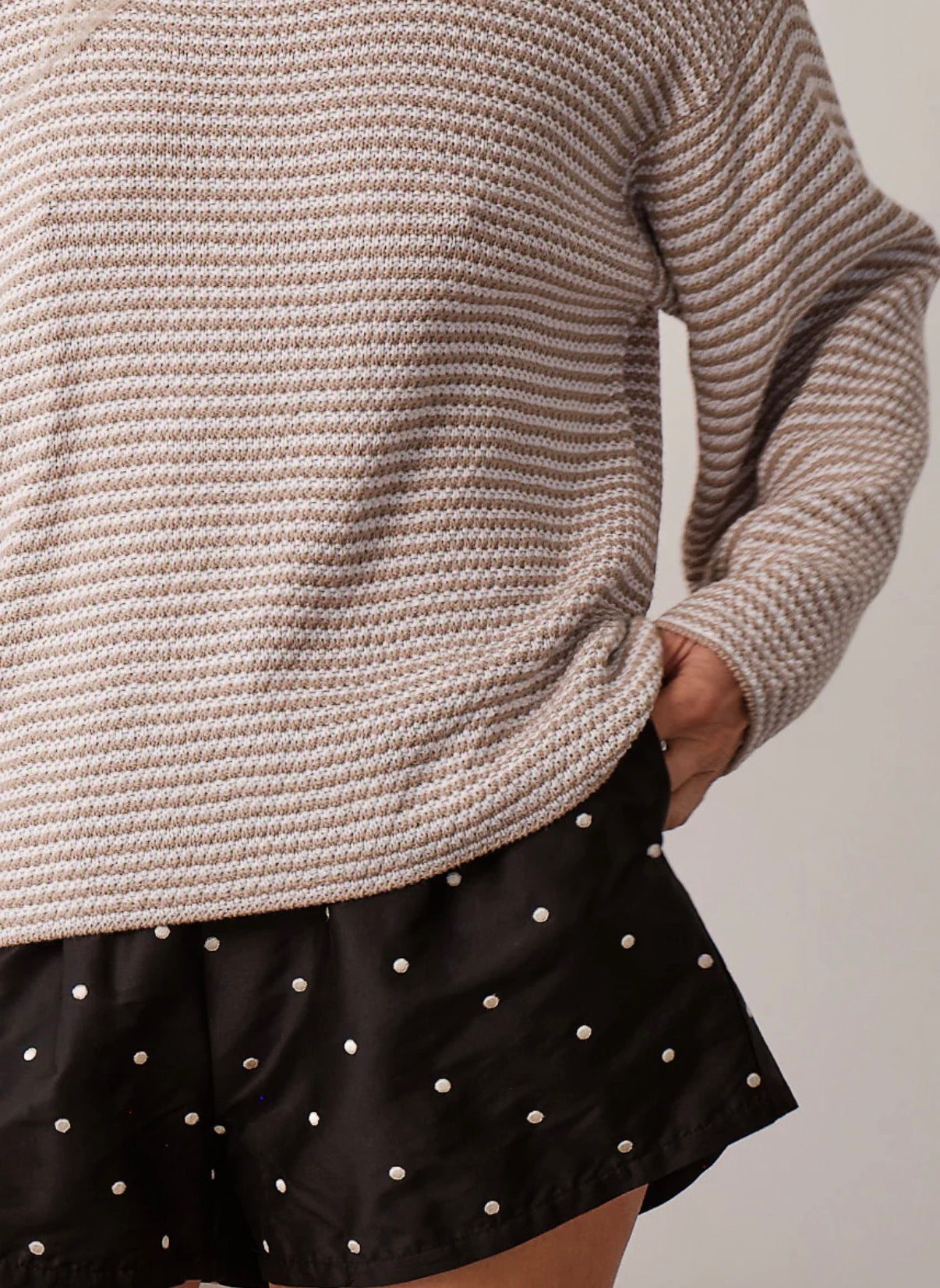 The Knit Stripe Sweater in Shitake/Powder