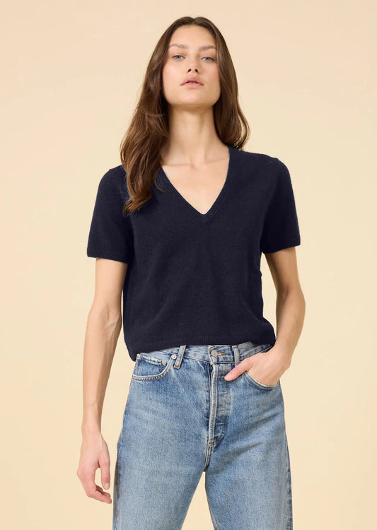 Kadri Cashmere Vneck Tee in Navy