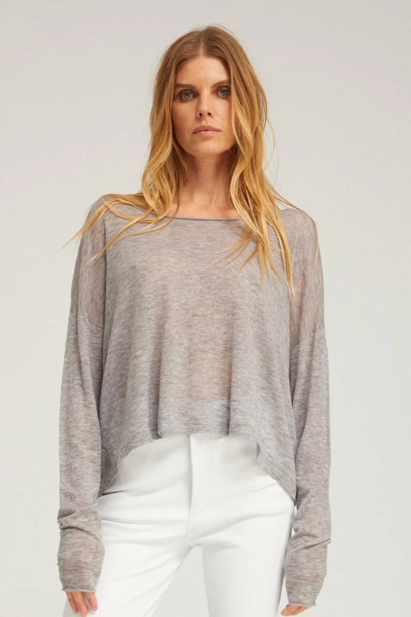 Off Shoulder Sweater in Light Heather Grey