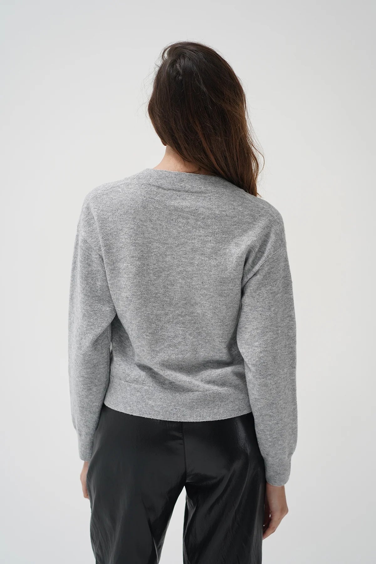 STERLING LACE TRIM SWEATER IN HEATHER GREY