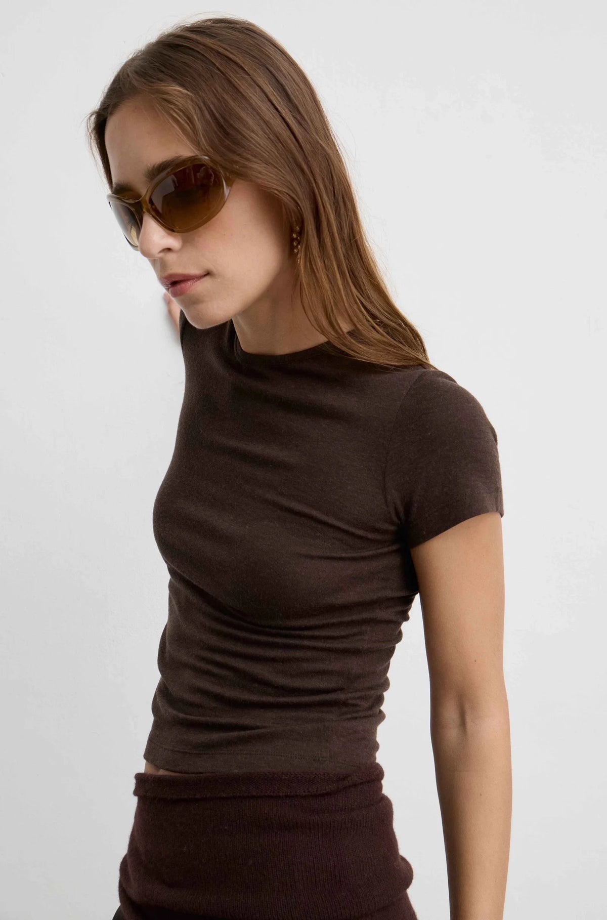 Short Sleeve Knit Top in Dark Brown