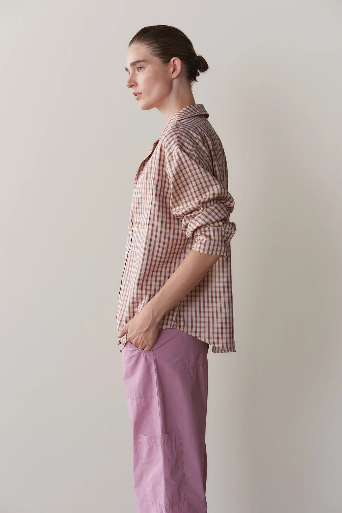 The Tencel Plaid Shirt in Creme/Roz Plaid