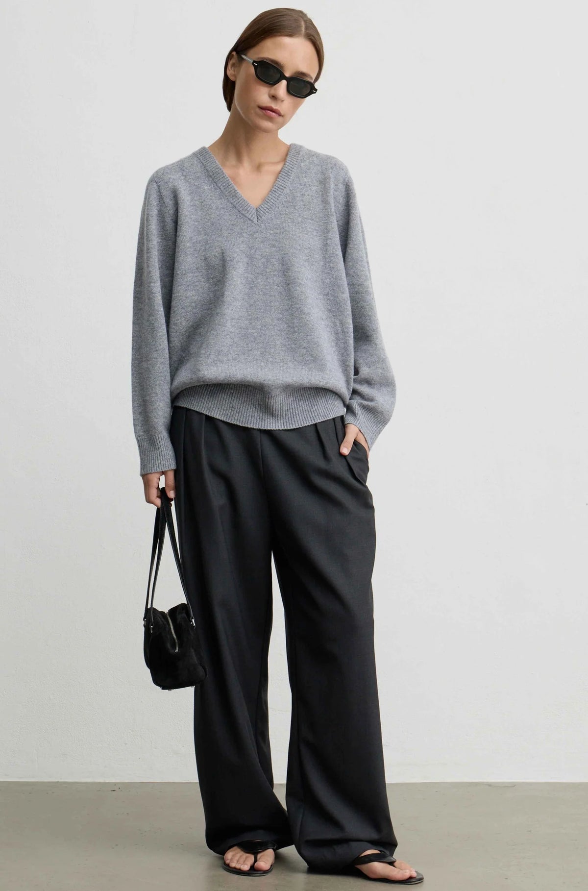Waist Tie Wool Trousers in Charcoal