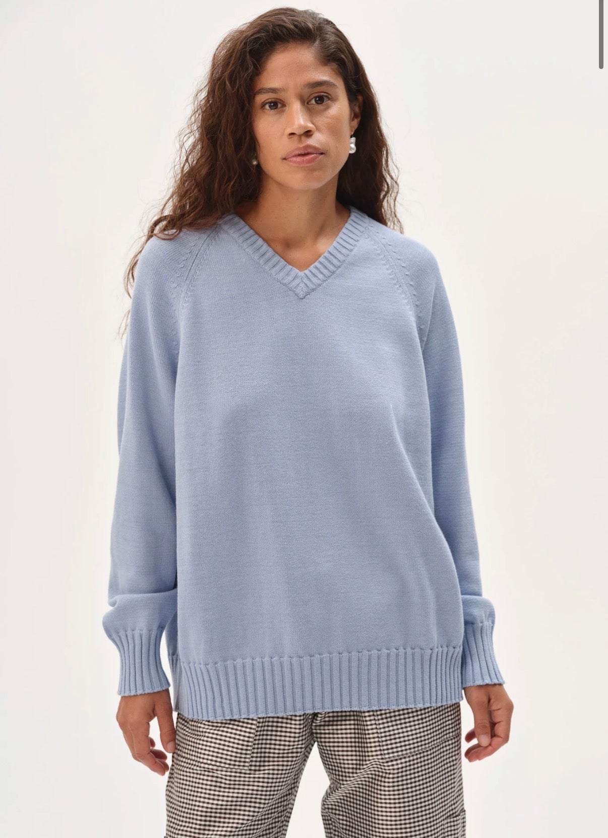 The Cotton Knit V-Neck Sweater in Cornflower
