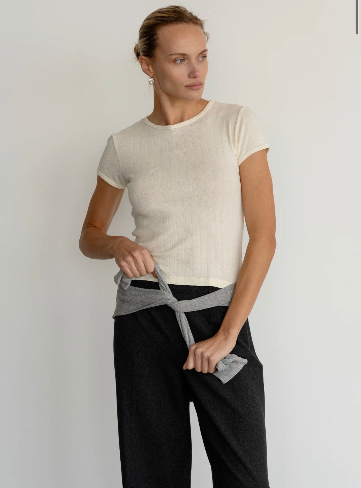 The Pointelle Baby Tee in Cream