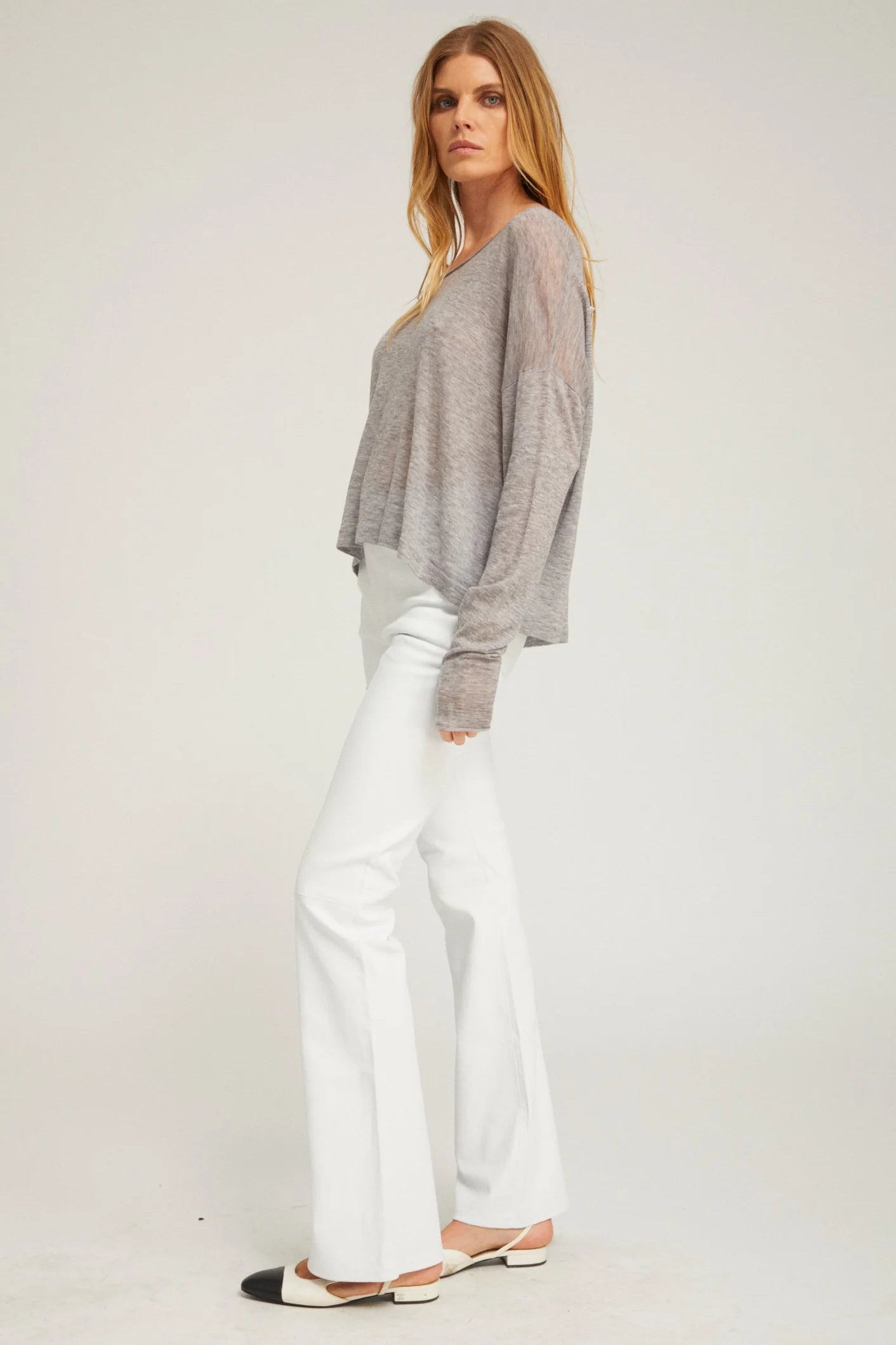 Off Shoulder Sweater in Light Heather Grey