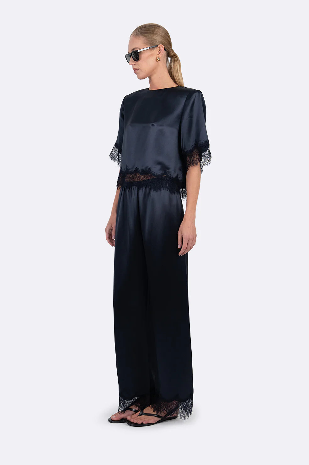 Midnight Satin Top in Navy
