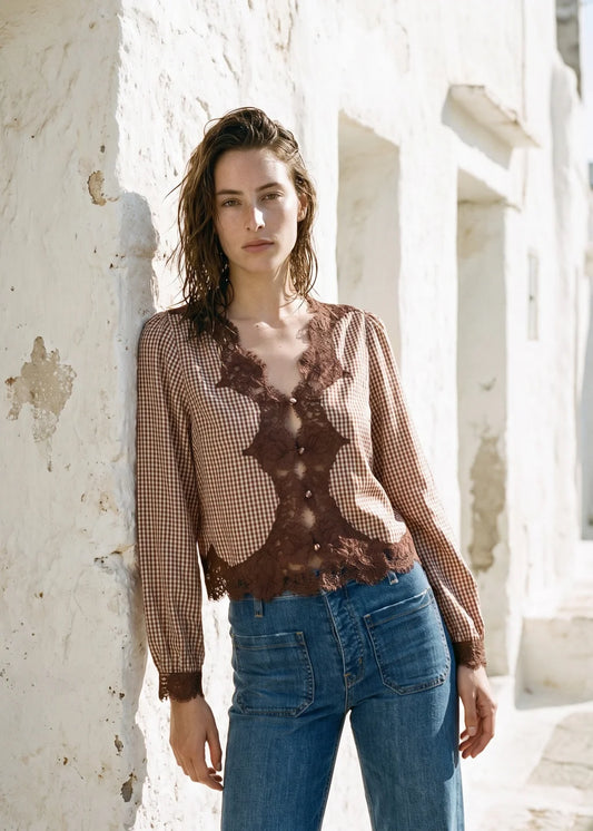 Yuri Blouse in Brown Gingham