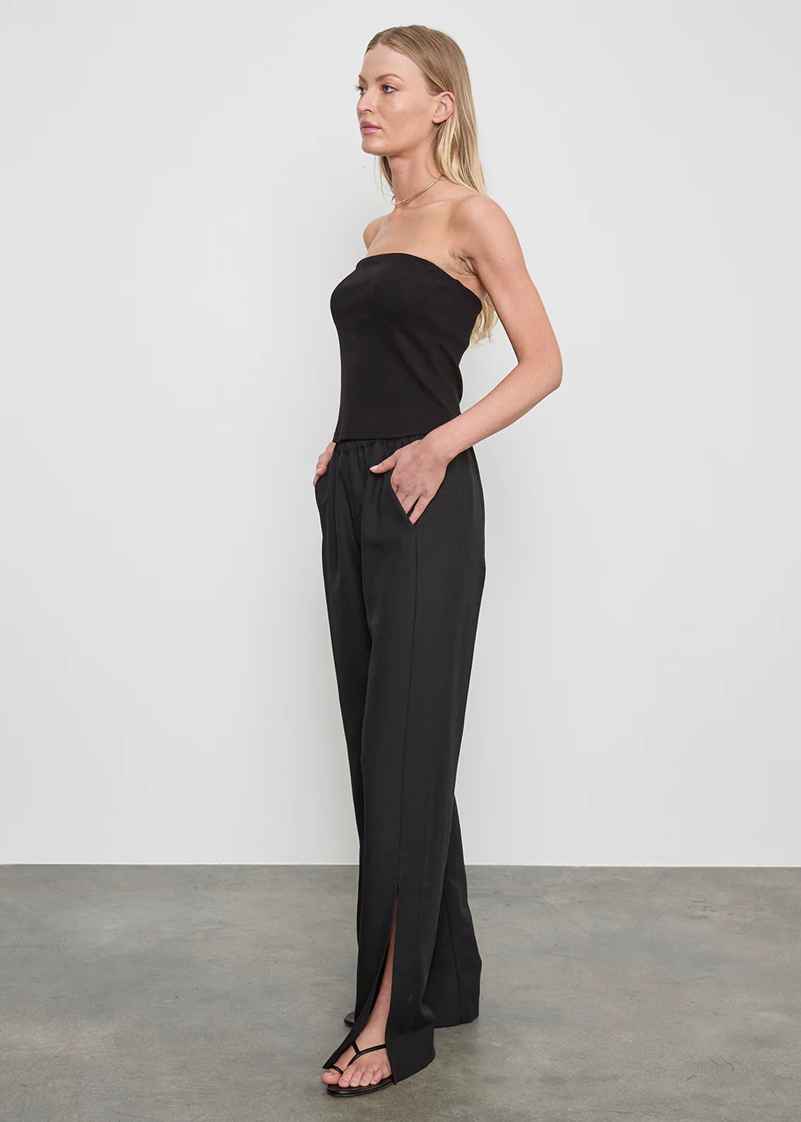 Cotton Rib Bandeau Top in Black