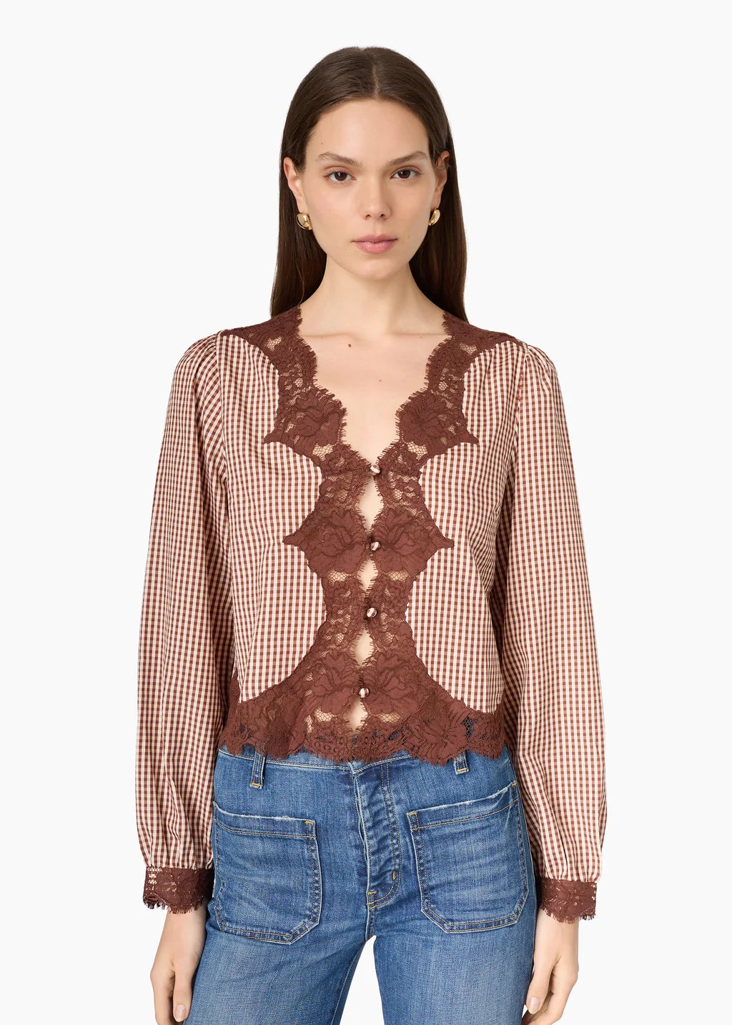 Yuri Blouse in Brown Gingham