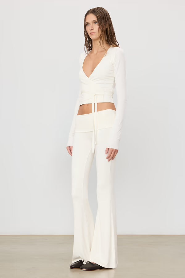 Foldover Flare Pant in Ivory