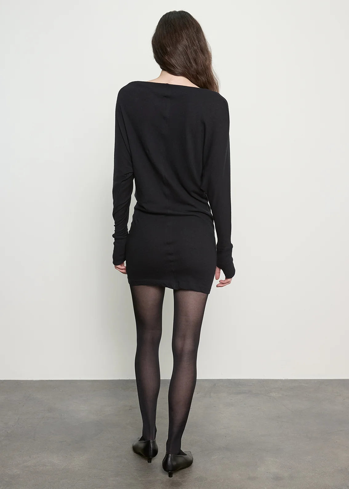 Cashmere Jersey Dolman Curve Dress in Black
