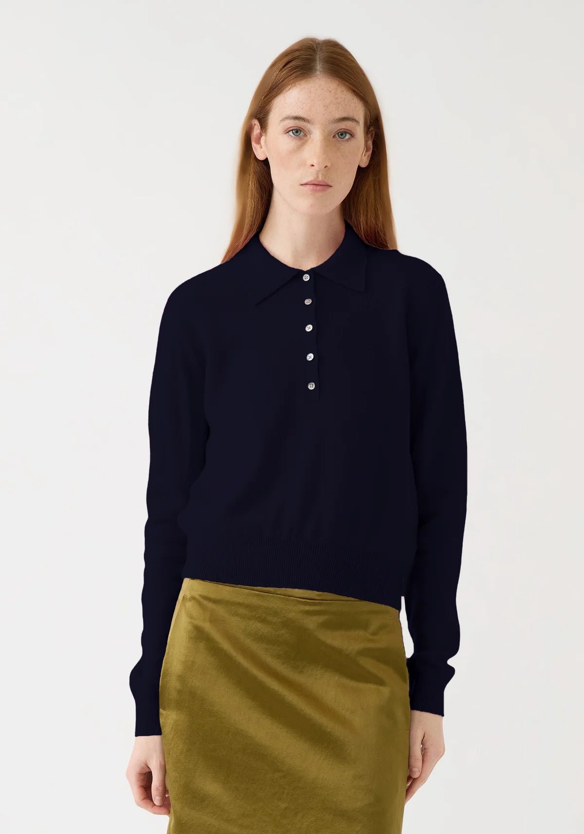 Vera Cashmere Polo in Navy