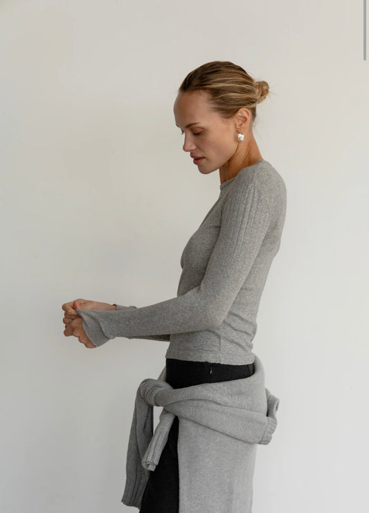 The Pointelle Long Sleeve in Heather Grey