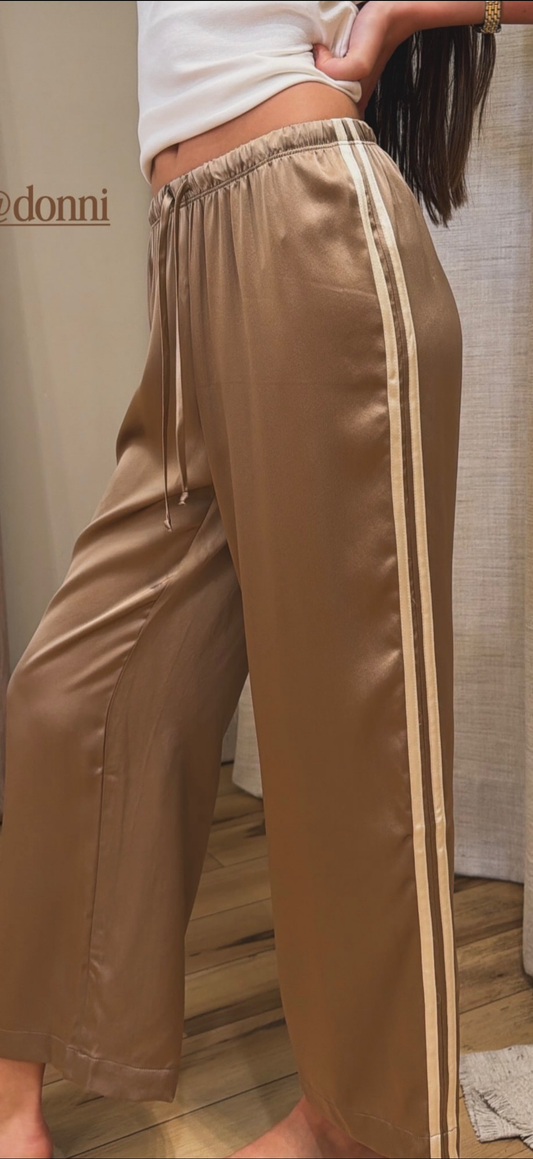 The Silk Stripe Crop Pant in Shitake/Creme