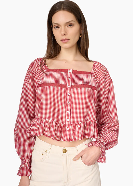 Anabela Silk Cotton Blouse in Berry Gingham