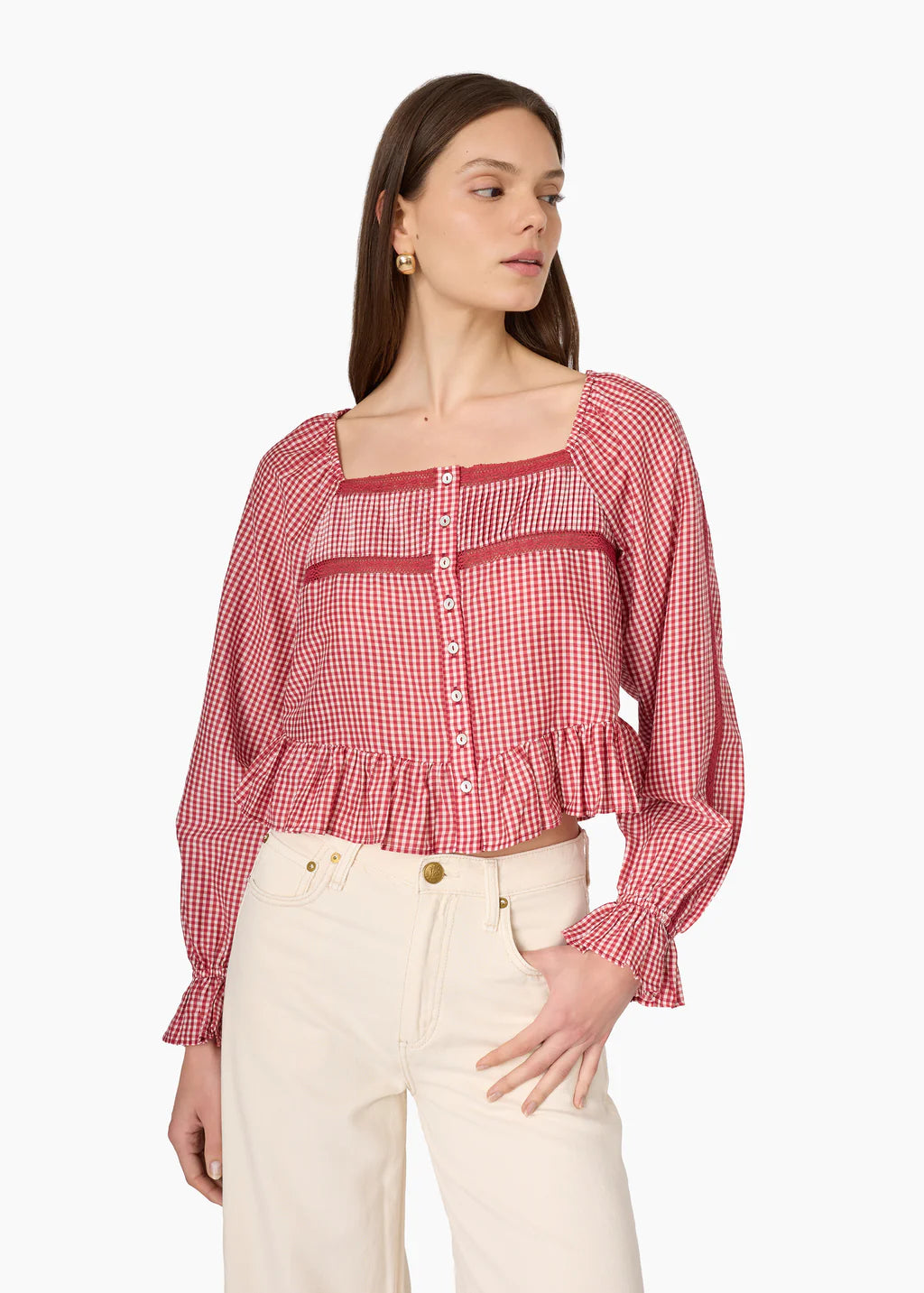 Anabela Silk Cotton Blouse in Berry Gingham