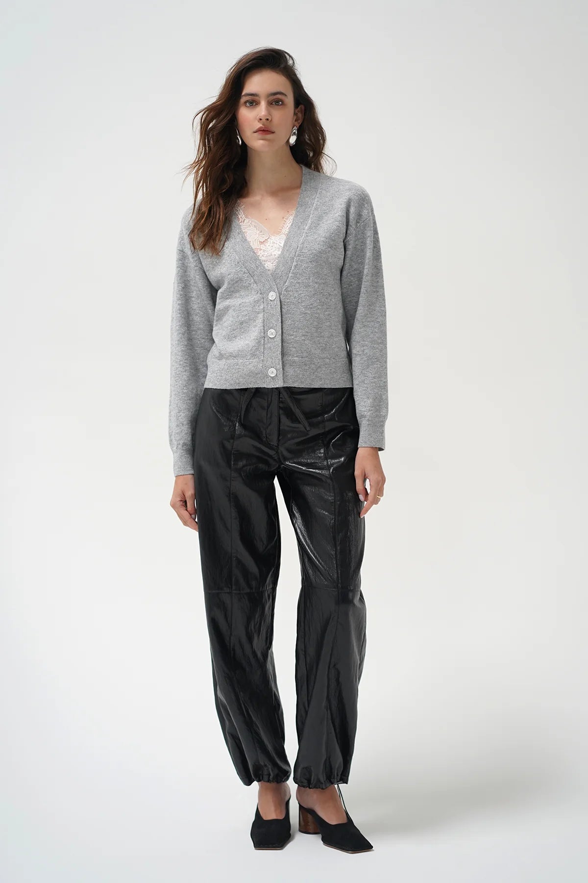 STERLING LACE TRIM SWEATER IN HEATHER GREY