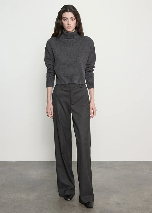 Cotton Cashmere Funnelneck Sweater in Charcoal