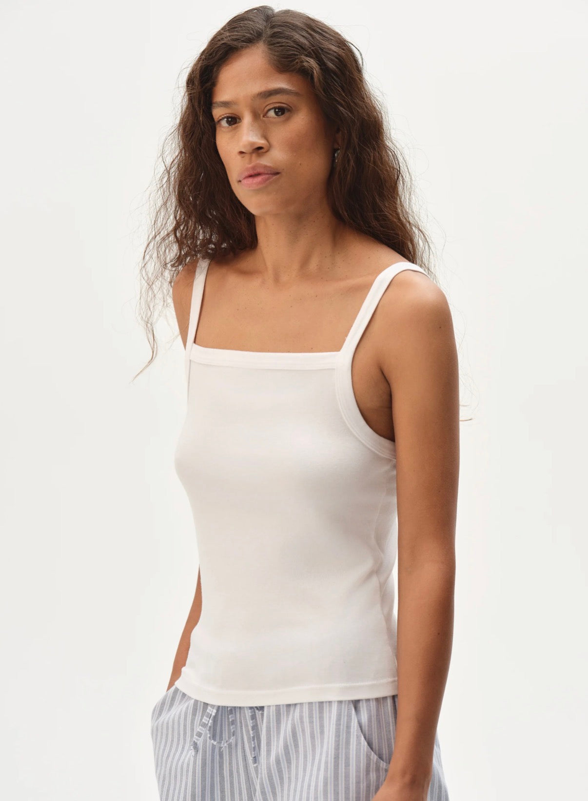 The Baby Rib Square Neck Tank in Powder