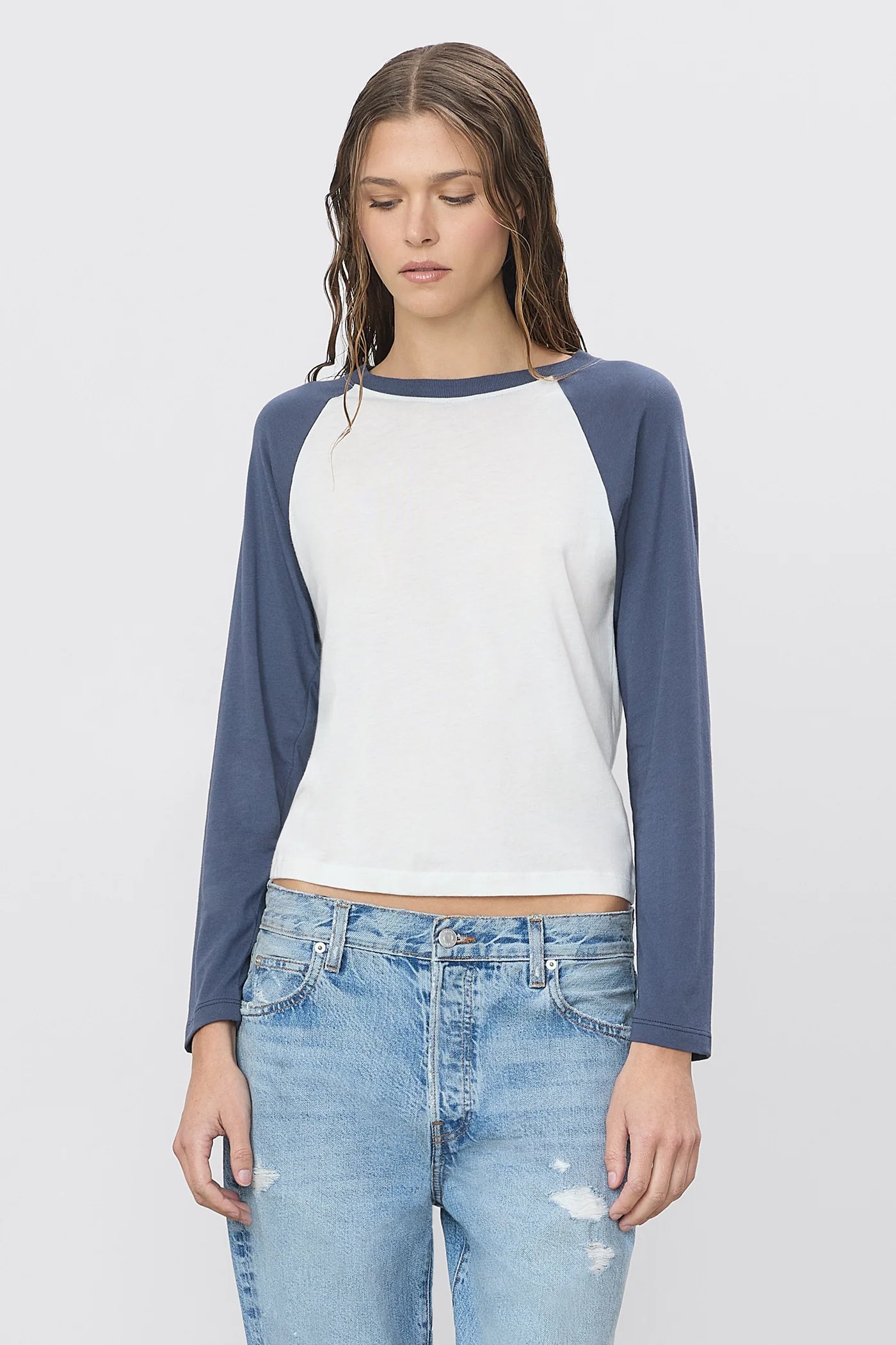 Baseball Tee in Ivory/Washed Navy