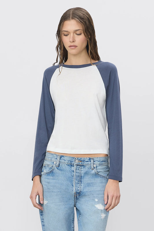Baseball Tee in Ivory/Washed Navy