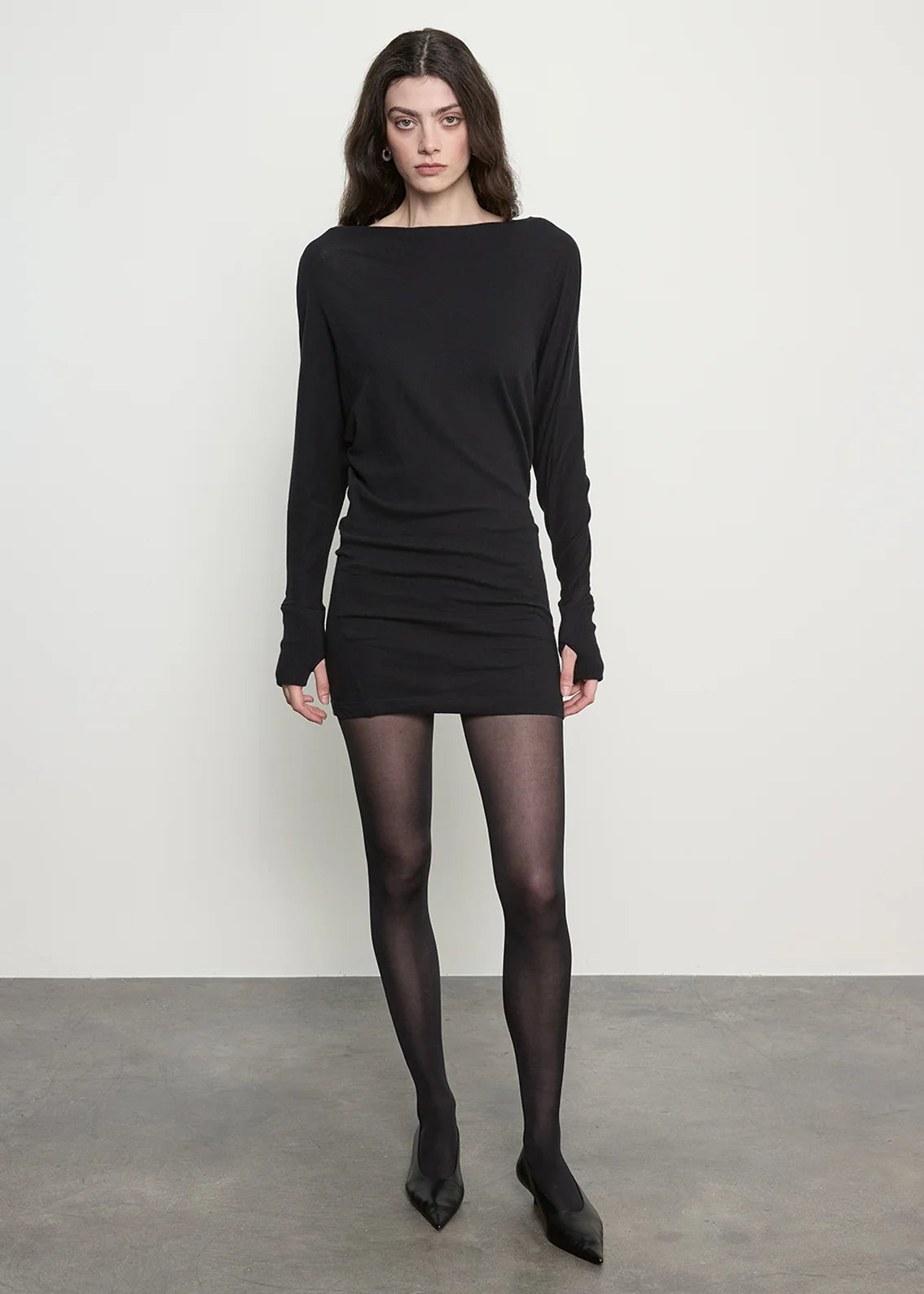 Cashmere Jersey Dolman Curve Dress in Black