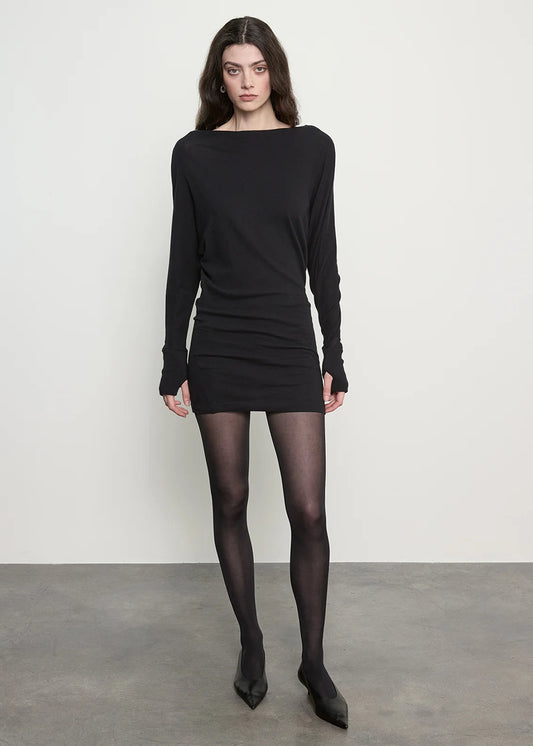Cashmere Jersey Dolman Curve Dress in Black