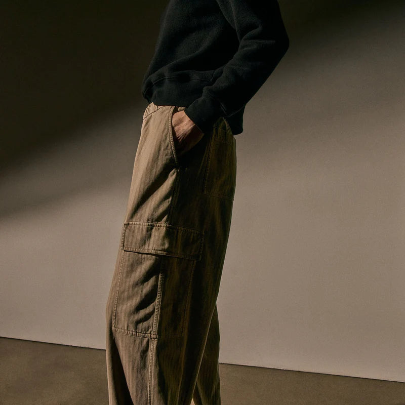 Herringbone Twill Parachute Pant in Soft Beige Pigment